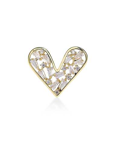 Brass Cubic Zirconia Heart Minimalist Brooch