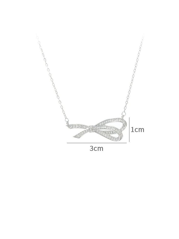 Brass Cubic Zirconia Bowknot Dainty Necklace