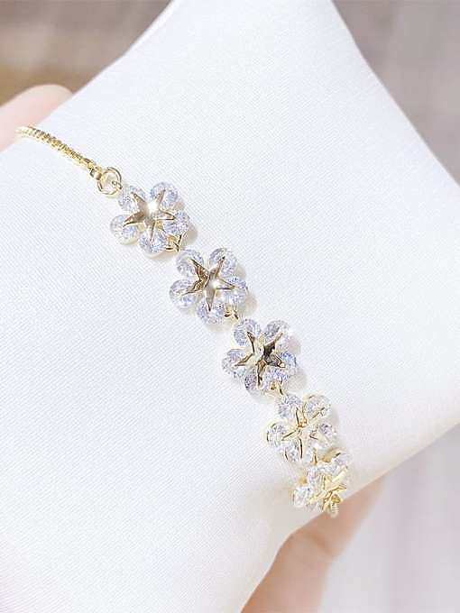 Brass Cubic Zirconia Flower Dainty Adjustable Bracelet