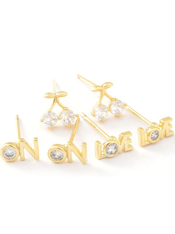 Brass Cubic Zirconia Letter Minimalist Stud Earring