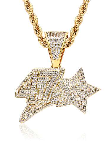 Brass Cubic Zirconia Number Hip Hop Necklace