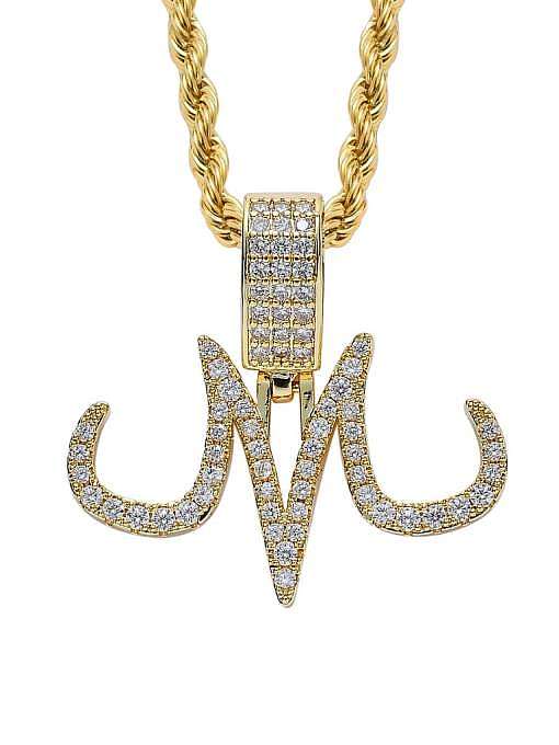 Brass Cubic Zirconia Letter Hip Hop Necklace