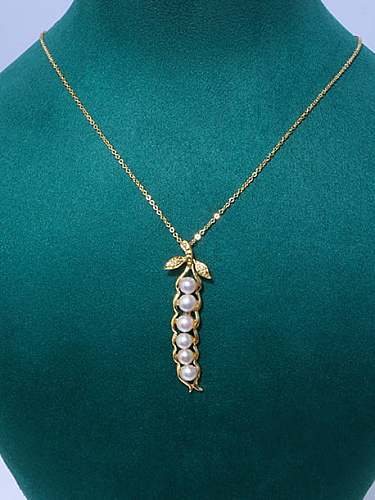 Brass Freshwater Pearl Irregular Artisan pea Pendant Necklace
