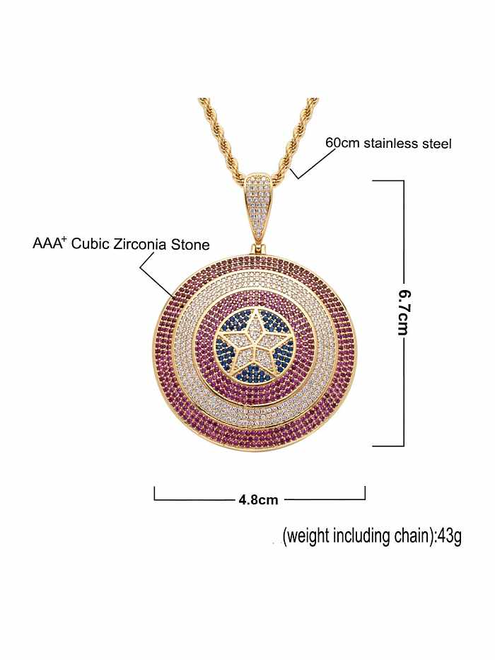 Brass Cubic Zirconia Captain America Shield Hip Hop Necklace