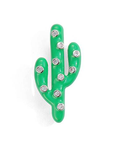 Broche tendance cactus en laiton émaillé
