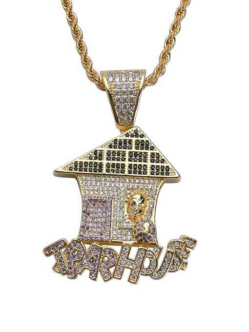 Collier Hip Hop Maison en Laiton Cubic Zirconia