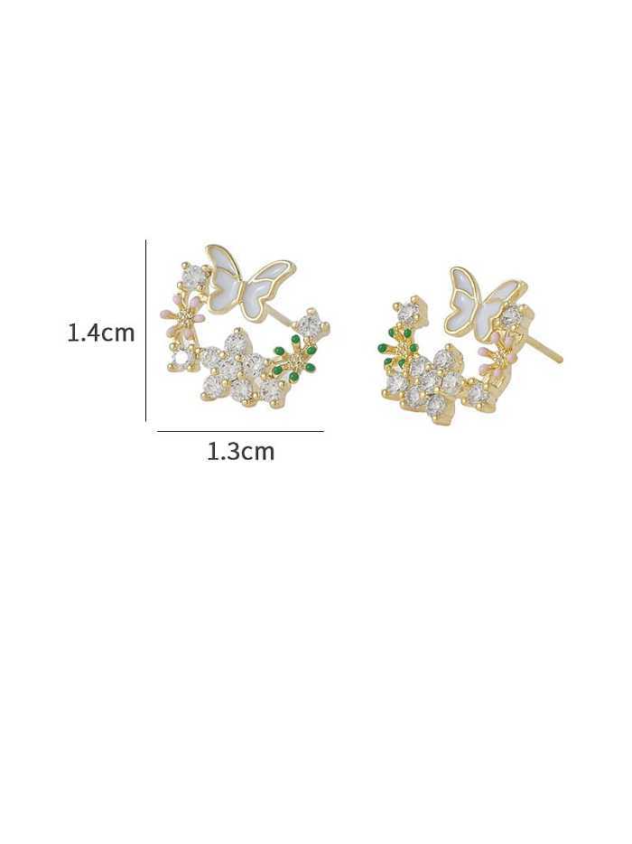 Brass Cubic Zirconia Enamel Flower Dainty Stud Earring