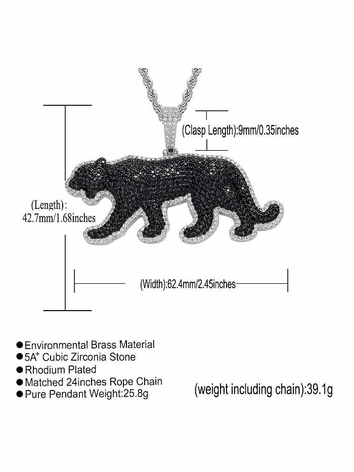 Brass Cubic Zirconia Black Leopard Hip Hop Necklace