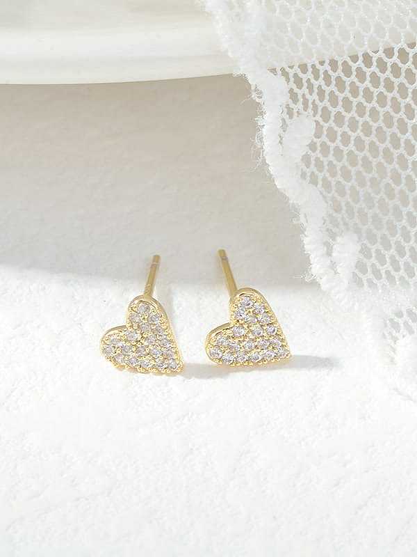 Brass Cubic Zirconia Heart Dainty Stud Set Earring