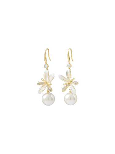 Brass Imitation Pearl Flower Dainty Drop Earring