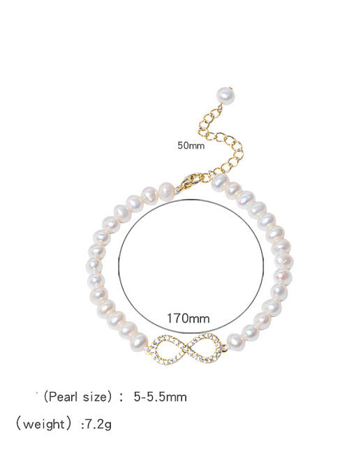 Brass Freshwater Pearl Number 8 Minimalist Beaded Bracelet