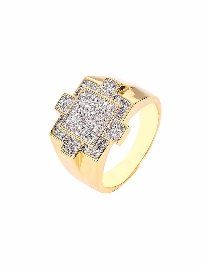 Anillo de hip hop geométrico con circonita cúbica de latón