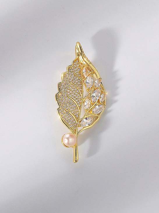 Brass Cubic Zirconia Leaf Luxury Brooch