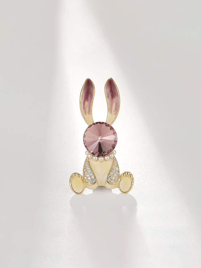 Broche lindo conejo de cristal austriaco de latón
