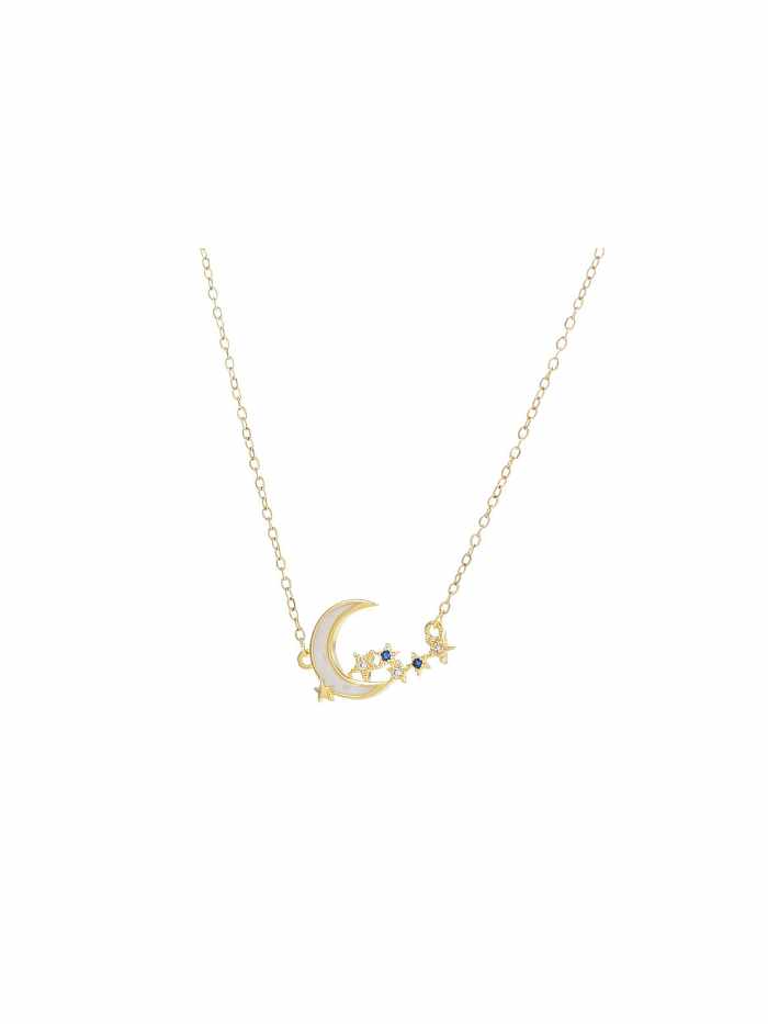 Brass Cubic Zirconia Moon Dainty Necklace