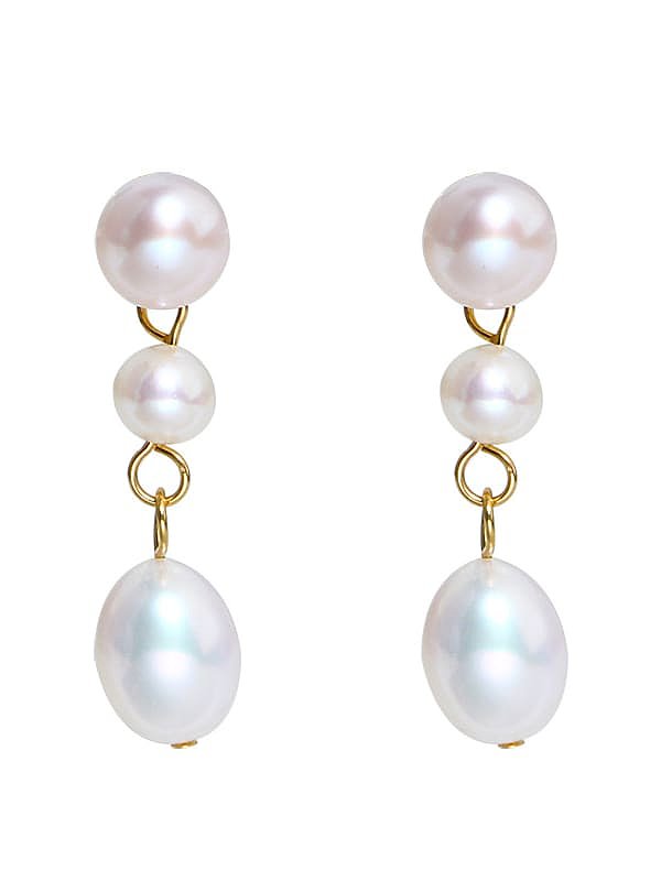 Brass Freshwater Pearl Water Drop Minimalist Long Drop Earring