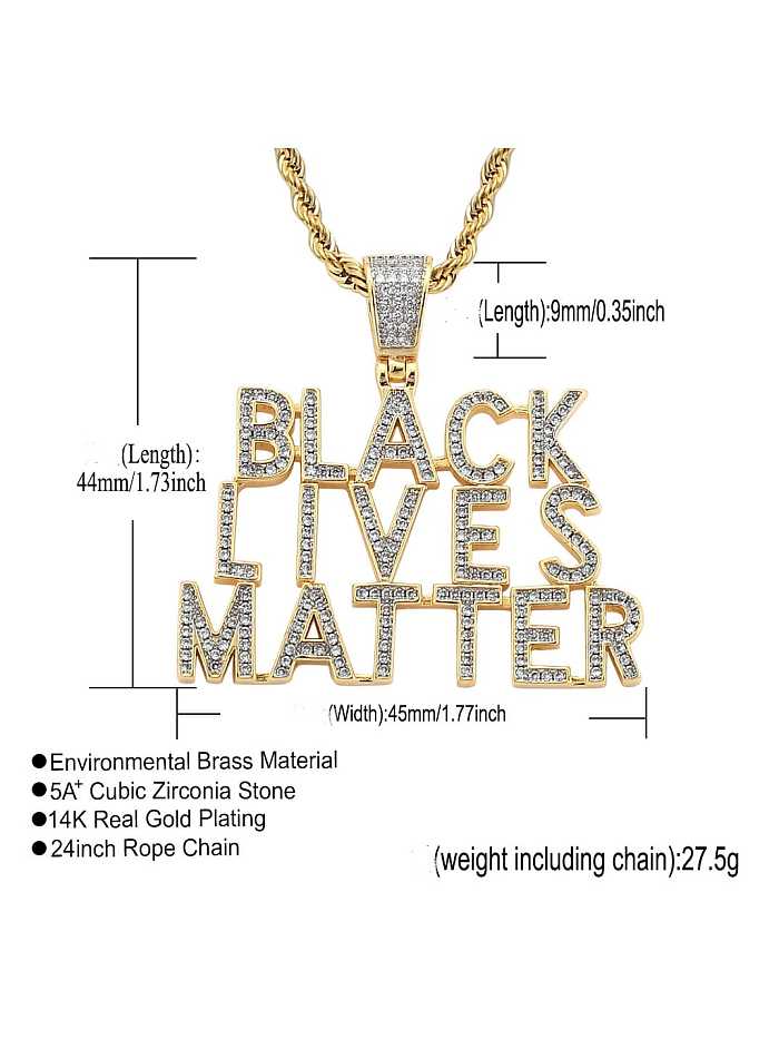 Brass Cubic Zirconia Letter Hip Hop Necklace