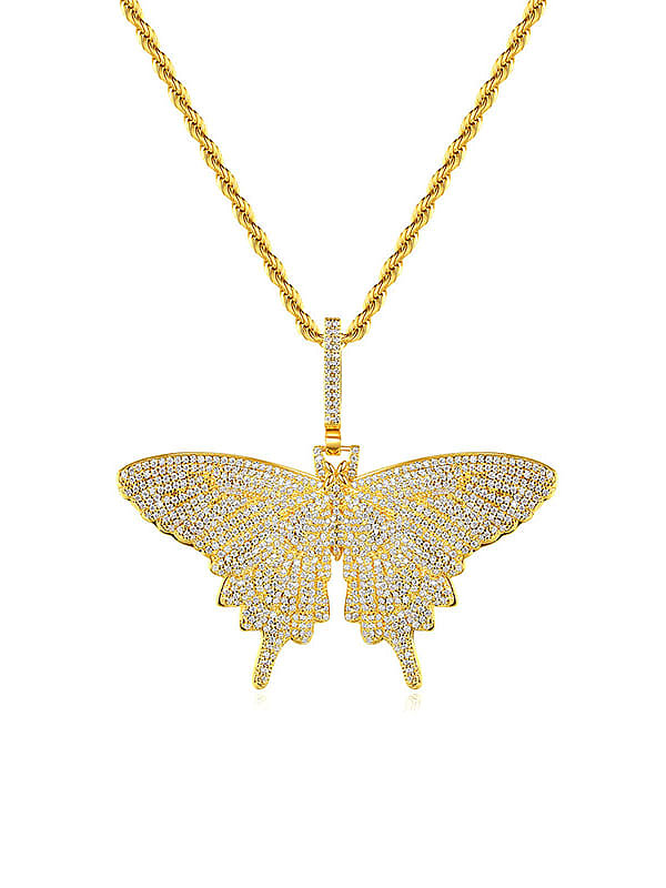 Brass Cubic Zirconia Butterfly Hip Hop Necklace