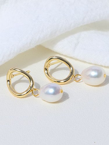 Boucles d'oreilles minimalistes géométriques en laiton avec perle d'eau douce