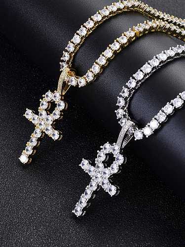 Brass Cubic Zirconia Cross Hip Hop Necklace