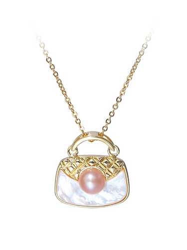 Brass Shell Square Bag Minimalist Pendant Necklace