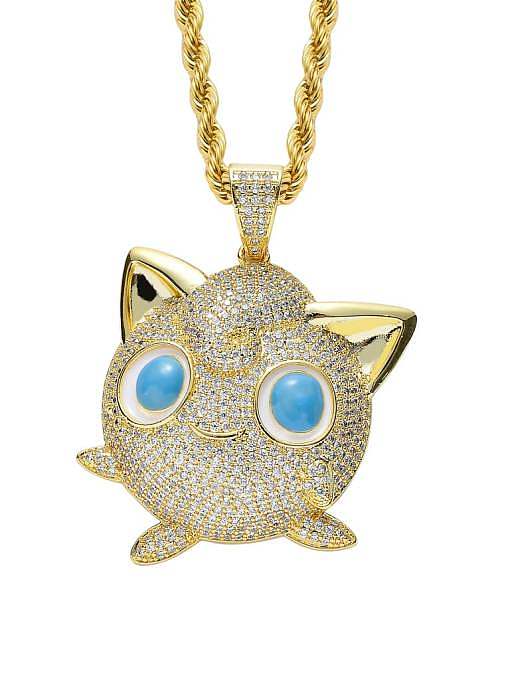 Brass Cubic Zirconia Pokemon Hip Hop Necklace