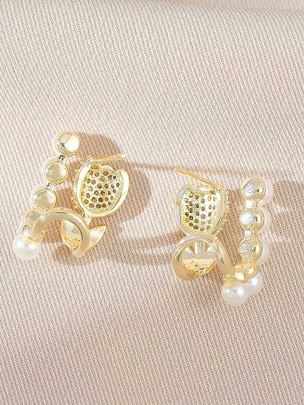 Brass Cubic Zirconia Flower Dainty Stud Earring