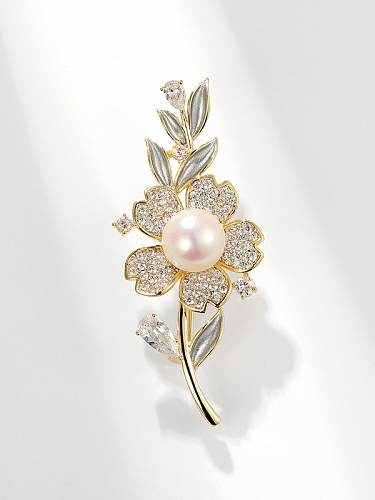 Brass Cubic Zirconia Flower Dainty Brooch