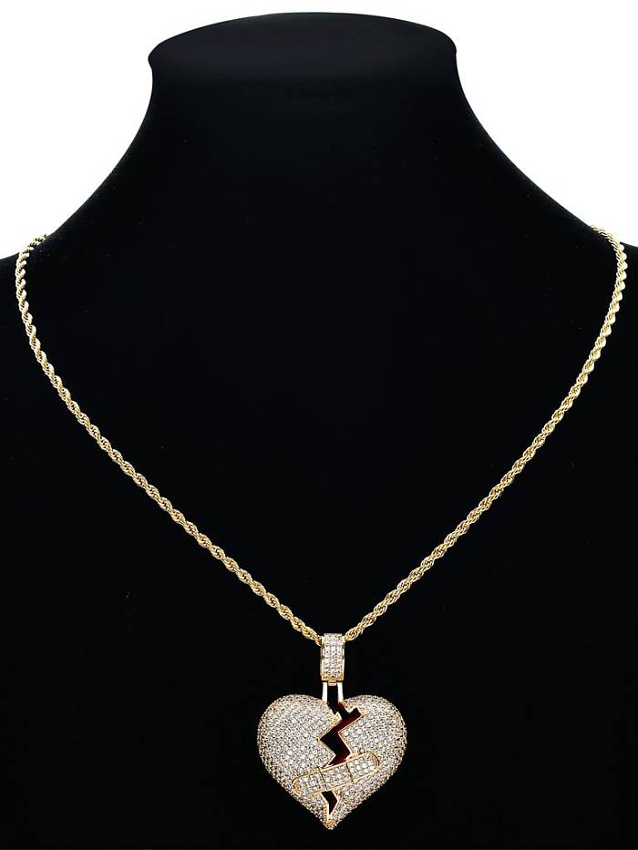 Brass Cubic Zirconia Heart Hip Hop Necklace