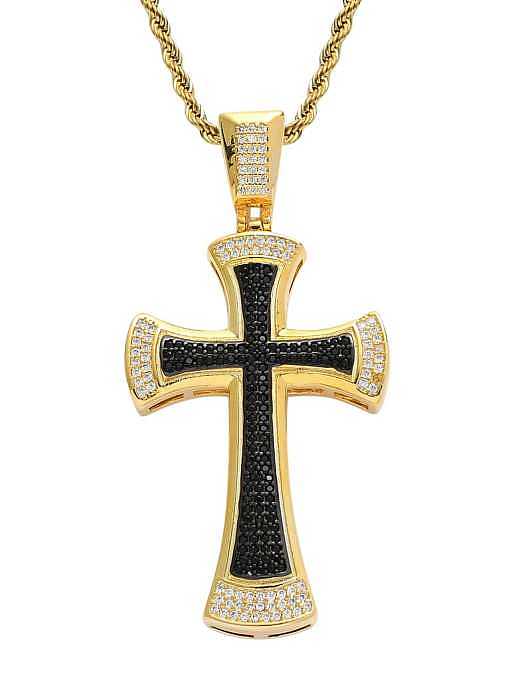 Collar de hip hop con cruz negra y circonita cúbica de latón