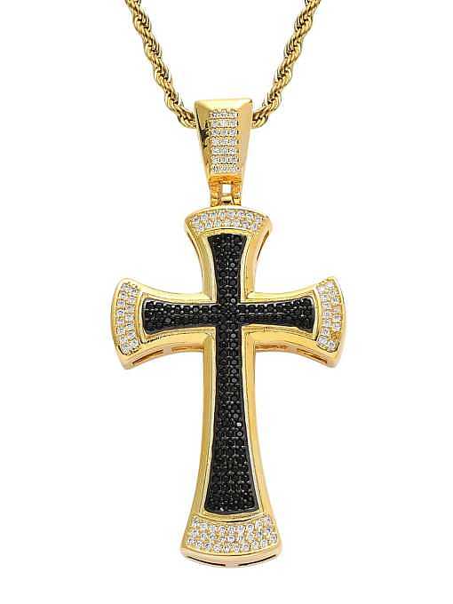 Brass Cubic Zirconia Black Cross Hip Hop Necklace