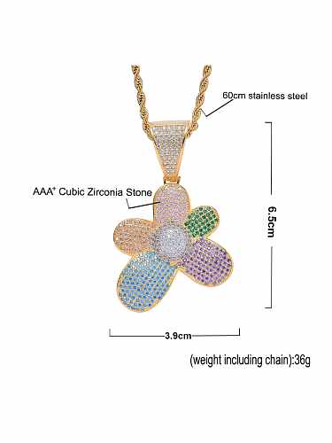 Brass Cubic Zirconia Flower Hip Hop Necklace