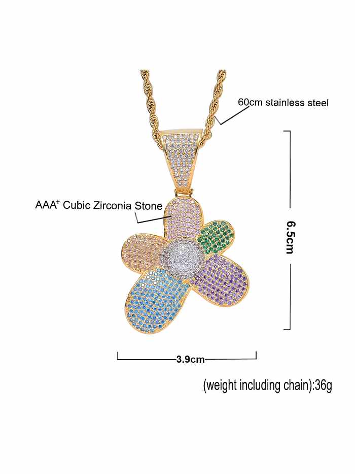 Brass Cubic Zirconia Flower Hip Hop Necklace