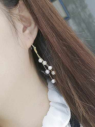 Brass Freshwater Pearl Tassel Minimalist Hook Earring