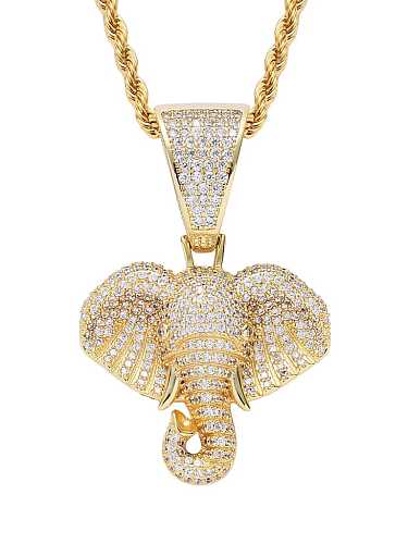 Brass Cubic Zirconia Elephant Hip Hop Necklace