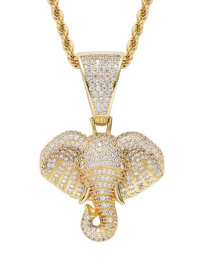 Brass Cubic Zirconia Elephant Hip Hop Necklace