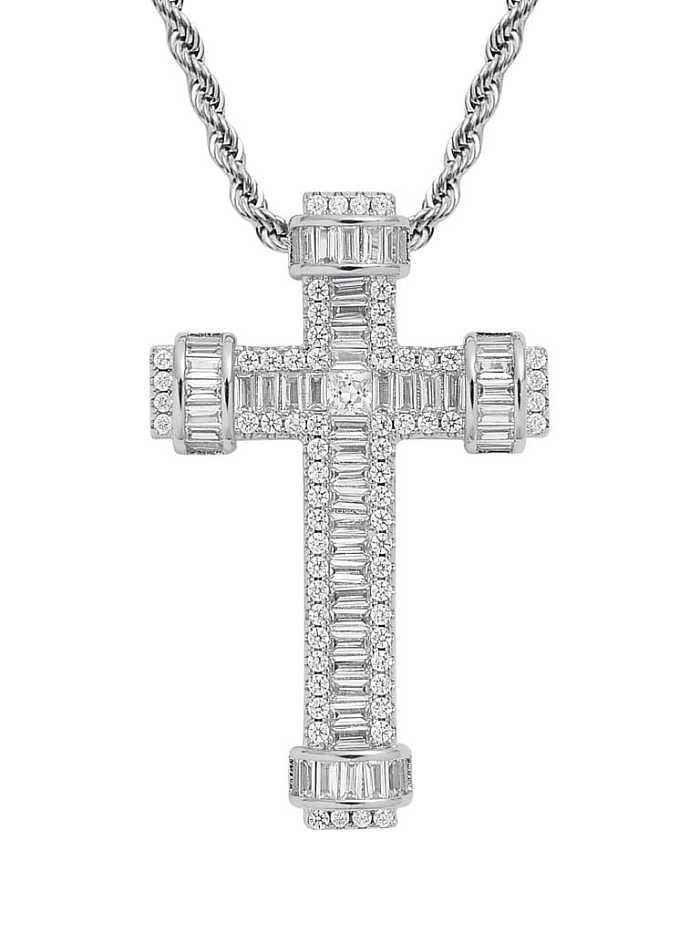 Brass Cubic Zirconia Cross Hip Hop Necklace