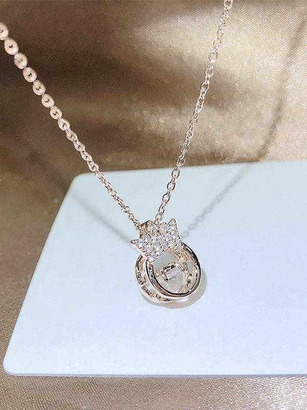 Brass Cubic Zirconia Crown Dainty Necklace
