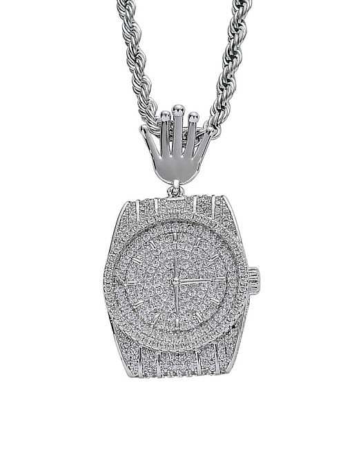 Brass Cubic Zirconia Geometric Dial Hip Hop Necklace