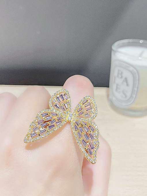 Brass Cubic Zirconia Butterfly Dainty Band Ring
