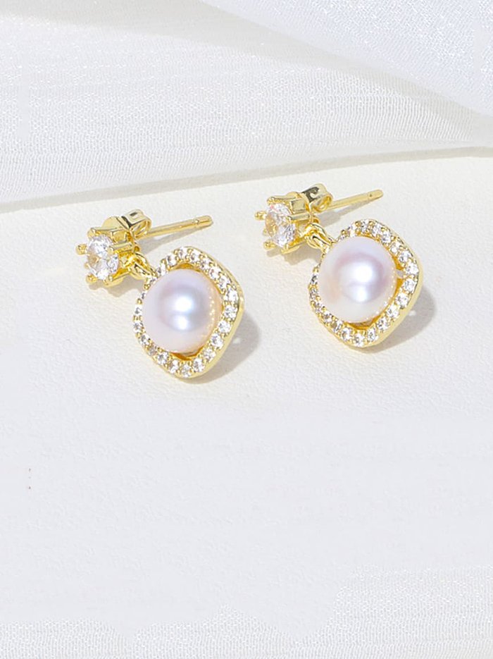 Brass Freshwater Pearl Geometric Vintage Drop Earring