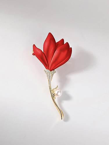 Broche de tendência de flor de esmalte de latão