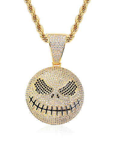 Collier Hip Hop Crâne Rond en Laiton Cubic Zirconia