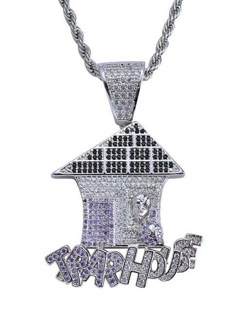Collier Hip Hop Maison en Laiton Cubic Zirconia