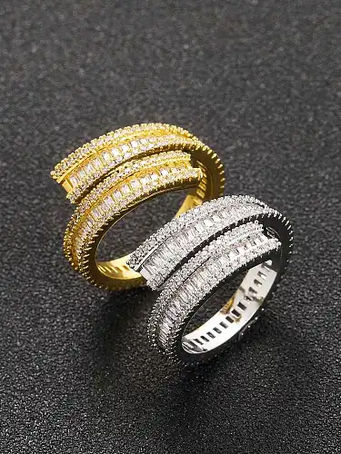 Brass Cubic Zirconia Geometric Hip Hop Stackable Ring