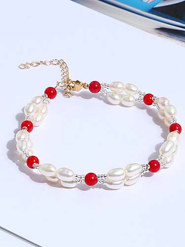 Bracelet en laiton avec perle d'eau douce géométrique Vintage Strand