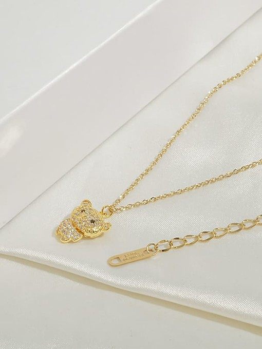 Brass Cubic Zirconia Bear Cute Necklace