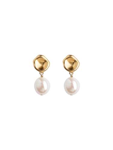 Brass Imitation Pearl Water Drop Dainty Stud Earring