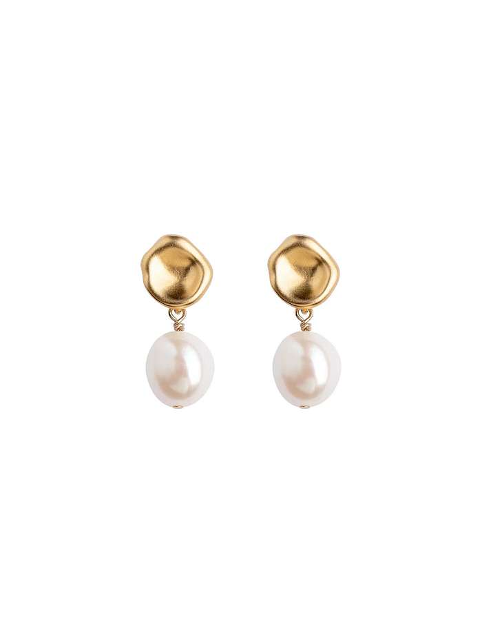 Brass Imitation Pearl Water Drop Dainty Stud Earring