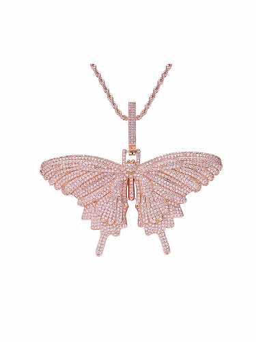 Hip-Hop-Halskette mit Zirkonia-Schmetterling aus Messing